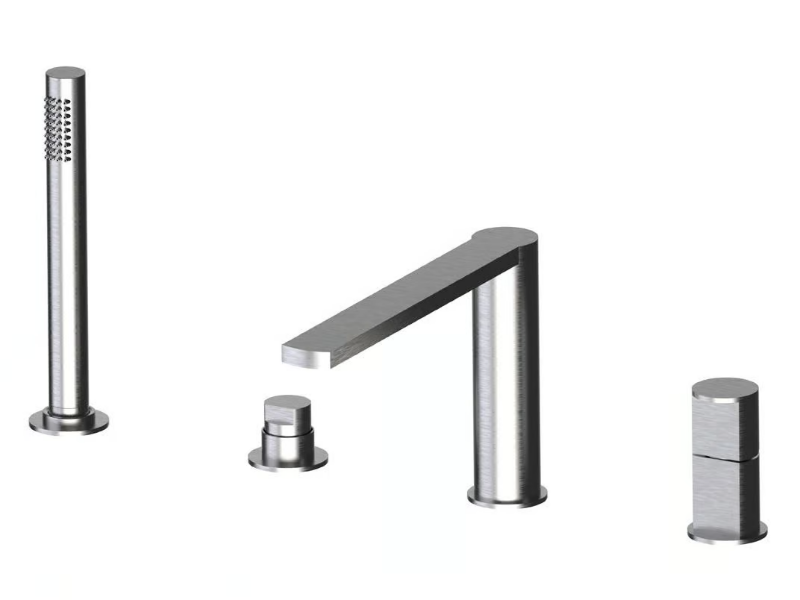 BORGIA 89029A - 4 hole single handle stainless steel bathtub tap with hand shower by Rubinetterie Frattini