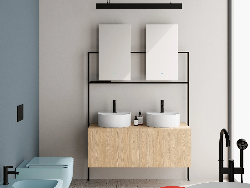 PICTURE - Double vanity unit with mirror by Scarabeo Ceramiche