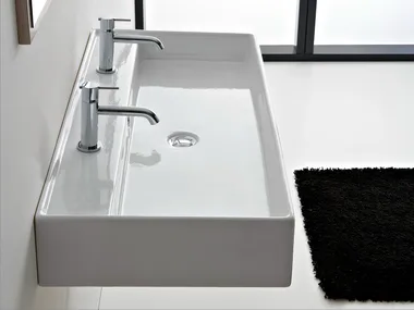 TEOREMA 120R B - Wall-mounted double ceramic washbasin by Scarabeo Ceramiche