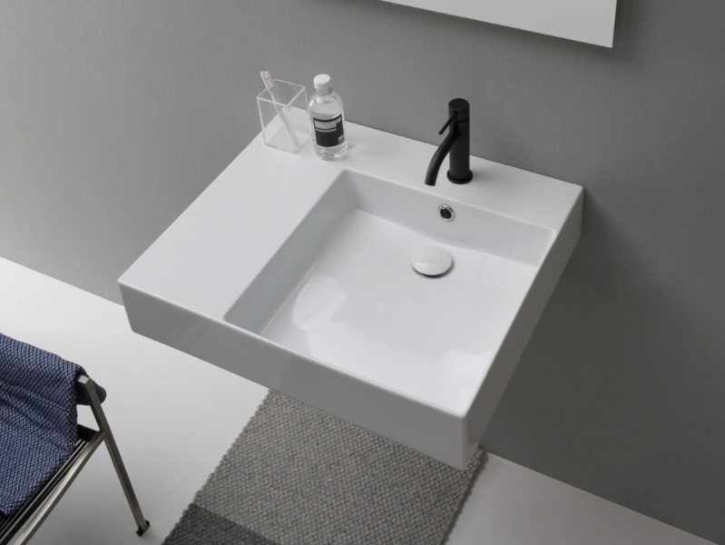 TEOREMA 2.0 PLUS - Rectangular single ceramic washbasin by Scarabeo Ceramiche