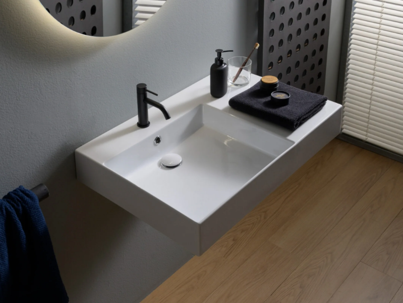 TEOREMA 2.0 PLUS - Rectangular single ceramic washbasin by Scarabeo Ceramiche