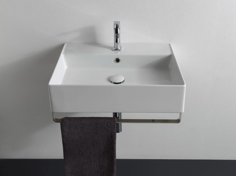 TEOREMA 2.0 - Rectangular ceramic washbasin with towel rail by Scarabeo Ceramiche