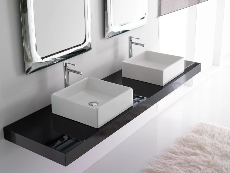 TEOREMA 40 - Countertop square ceramic washbasin by Scarabeo Ceramiche