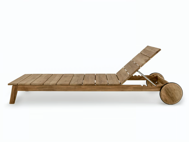 HARRISON - Recliner teak sun lounger with castors by SNOC