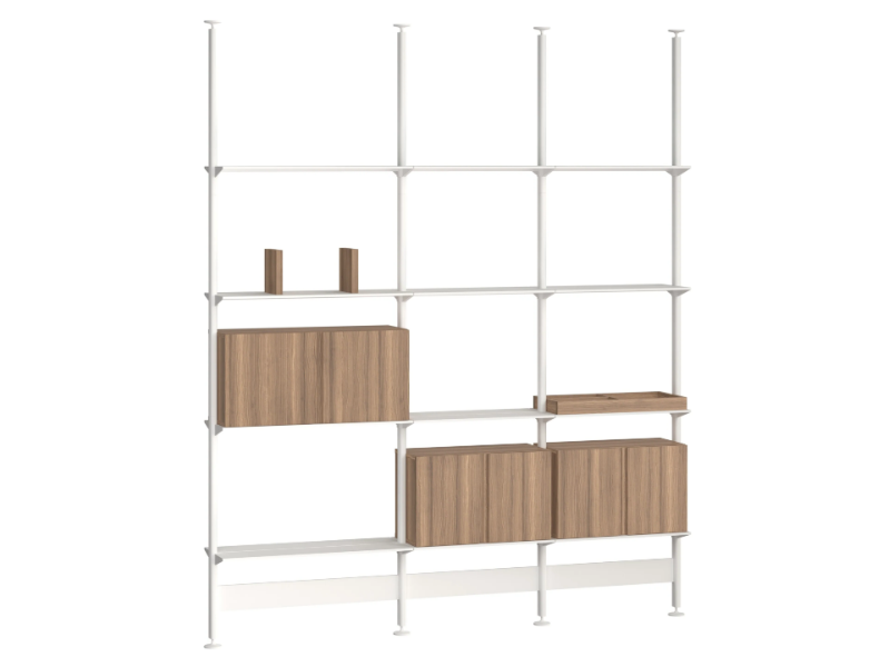 PIRA G2 - Open floor-ceiling mounted aluminium and wood bookcase by String Furniture