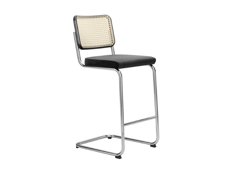 S 32 SPVH - Cantilever upholstered stool with canework backrest by Thonet