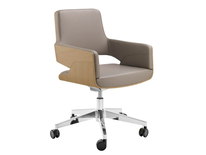 S 845 DRW / PVDRW - Leather office chair with castors with armrests with 5-Spoke base by Thonet