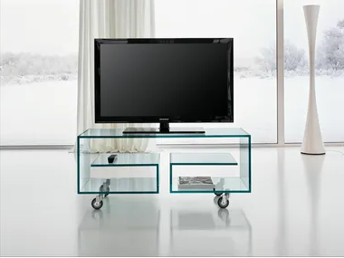 FLÒ 1 - Glass TV cabinet with castors by Tonelli Design