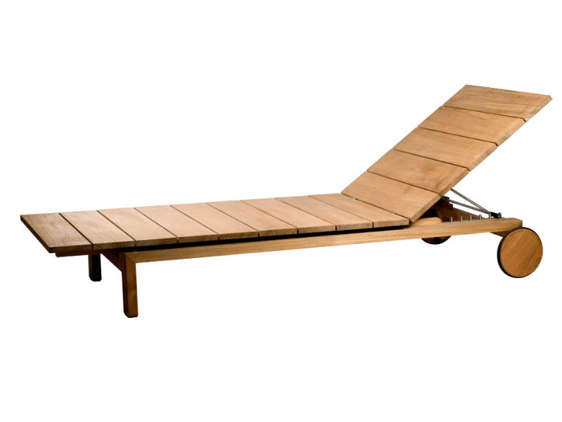KOS - Recliner teak lounger with castors by TRIBÙ