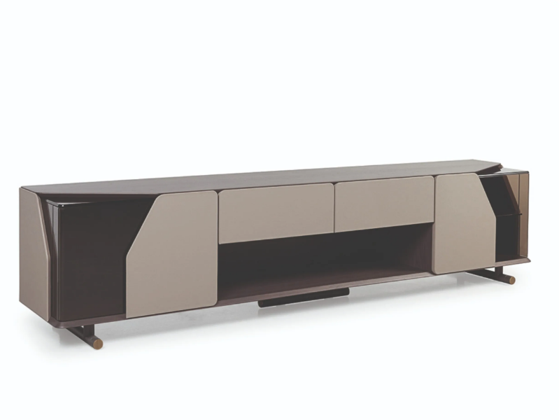 VINE - Wooden TV cabinet with leather doors and drawers by Turri