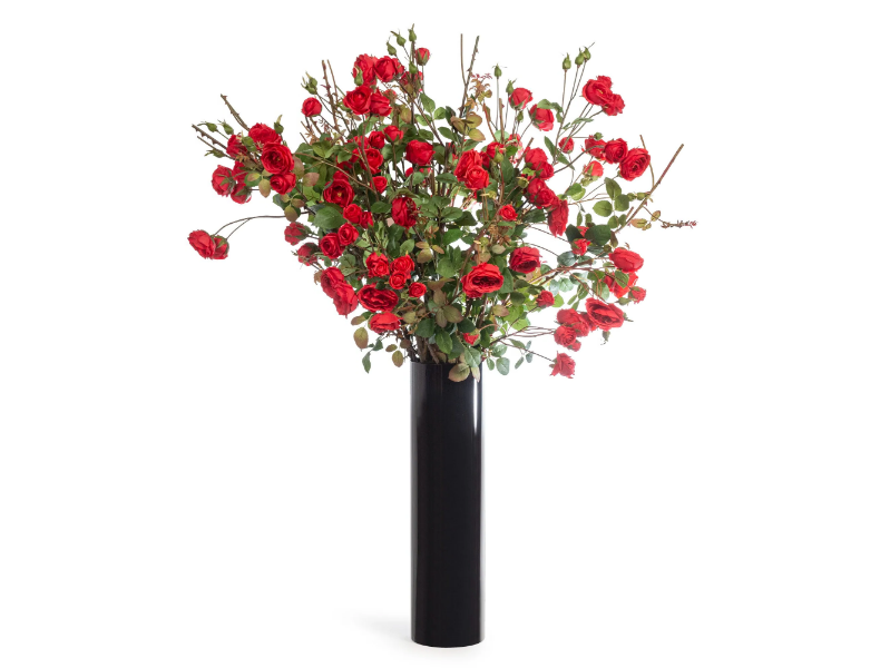 CYLINDER RED ROSES BUSH - Floral composition with glass vase by VGnewtrend