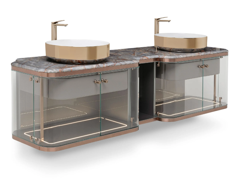 DORINDA - Double glass vanity unit with doors by Visionnaire