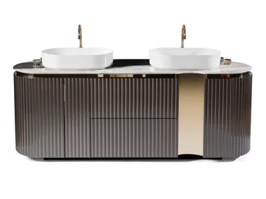 LEONARDO - Floor-standing double wooden vanity unit by Visionnaire