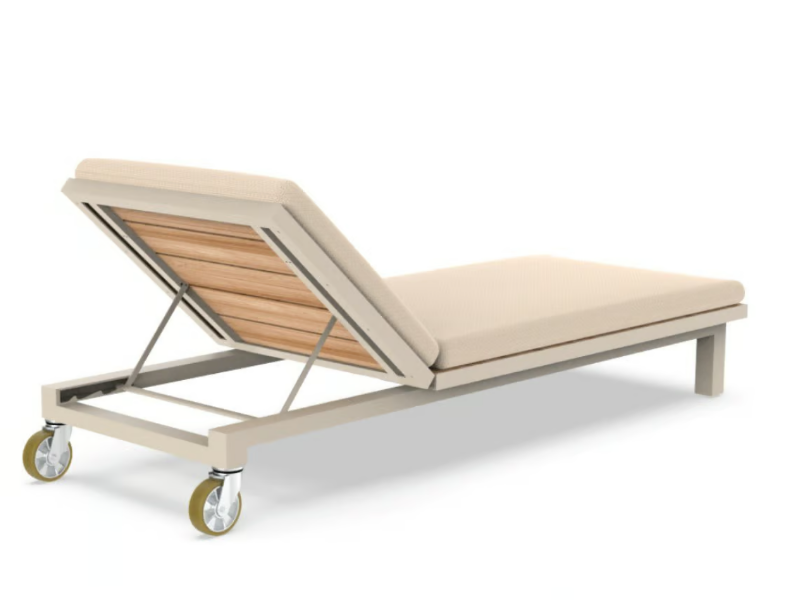 VINEYARD - Recliner aluminium and wood sun lounger with castors by VONDOM