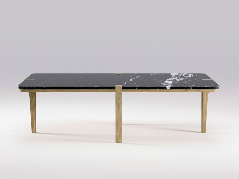CORNER - Low rectangular marble and solid wood center / side table by Wewood