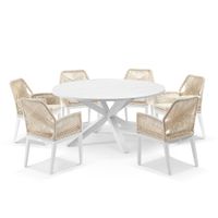 Beachport Outdoor 1500 Round Aluminium Dining Set with 6 Lorne Chairs White/Cream Rope