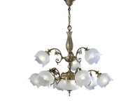 BIANCA 25/6+3+2 - Satin brass chandelier with glass _ Possoni Illuminazione