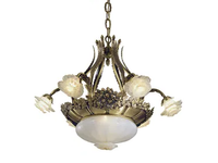 ROSE 701/6+2 - Antique Brass chandelier with glass _ Possoni Illuminazione