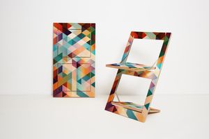 Fläpps Folding Chair - Criss Cross Red (on birch) - Chair by Ambivalenz