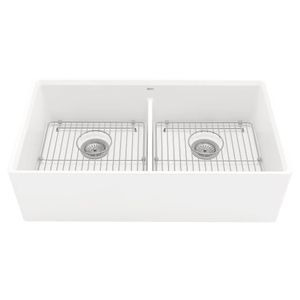 Avery 36 x 20-Inch Fine Fireclay Undermount or Flush Mount Double Bowl Apron Kitchen Sink - Toilet seat by American Standard
