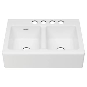 Delancey 33 x 22-Inch Cast Iron 4-Hole Undermount Double-Bowl Apron Front Kitchen Sink - Toilet seat by American Standard