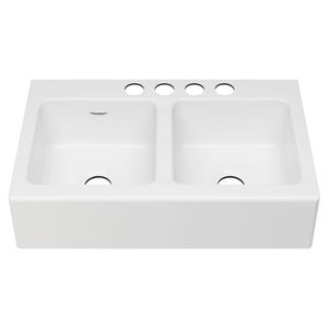 Delancey 36 x 22-Inch Cast Iron 4-Hole Undermount Double-Bowl Apron Front Kitchen Sink - Toilet seat by American Standard