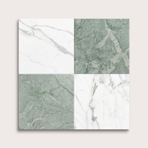 Italian Statuary & Mint Green 12x12 Marble | Honed - Checkerboard Bundle - Accessories by Riad Tile