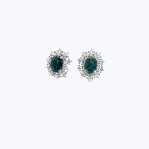 Platinum Sapphire Diamond Studs Earrings - Accessories by Abchome