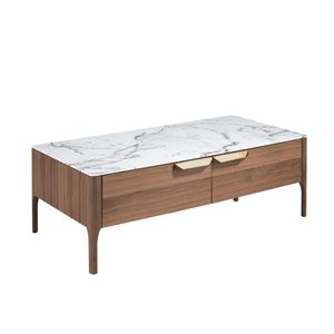 Coffee table rectangular glass imitacion marble and walnut - Coffee table by Angel Cerdá