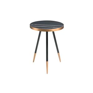Table rincon round marble black porcelain and steel with bano cromo bronce - Side table by Angel Cerdá