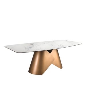 Dining table oval barrel marble porcelain and steel bronce - Table by Angel Cerdá