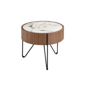 Table rincon round marble porcelain, walnut and steel black - Side table by Angel Cerdá