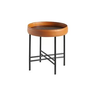 Table rincon round wooden walnut upholstered in leather and steel black - Side table by Angel Cerdá
