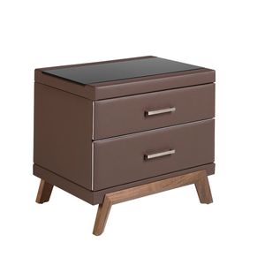 Bedside table noche faux leather and walnut with tapa glass black - Side table by Angel Cerdá