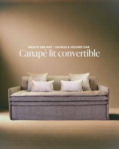 Canapé lit convertible Mille Et Une Nuit 200 cm en lin Bliss nude / Fabriqué en France - Sofa by Bérengère Leroy
