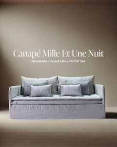 Canapé Mille Et Une Nuit 200 cm en lin lavé Capri brume & velours Tsar iodée - Sofa by Bérengère Leroy