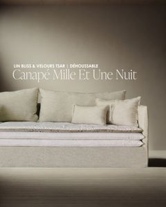 Canapé Mille Et Une Nuit 250 cm lin Bliss craie & velours Tsar - Sofa by Bérengère Leroy