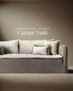 Canapé Nude 250 cm en lin Bouclette ciment - Sofa by Bérengère Leroy