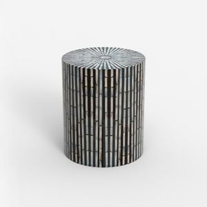 Tavolino cilindrico da salotto intarsiato in madreperla bianco nero Ulan - Coffee table by BICA S.p.A
