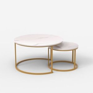 Set 2 tavolini da salotto effetto marmo bianco e metallo dorato Malachite - Coffee table by BICA S.p.A