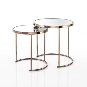 Set tavolini da salotto design vetro specchio acciaio oro rosa Hollis - Coffee table by BICA S.p.A