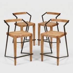 Set 4 sgabelli alti in legno e ferro stile industrial 45x55x90 Boston - Stool by BICA S.p.A