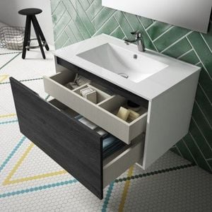 Mueble de baño suspendido CINAMMON con encimera cerámica - Washbasin cabinet by Blubbain