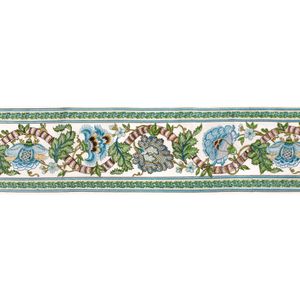 Lauris Border - Aqua/Leaf - Curtain by Brunschwig & Fils