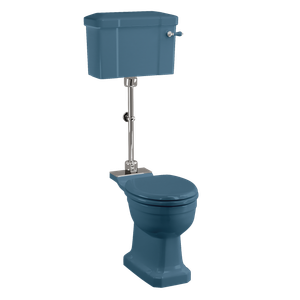 Bespoke Alaska Blue Standard Medium Level WC with 520 Lever Cistern | SKU P5 BLUE T33 CHR C1 BLUE | Burlington Bathrooms - Toilet seat by Burlington