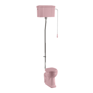 Bespoke Confetti Pink Standard High Level WC with Single Flush Ceramic Cistern | SKU P2 PINK T30 CHR C28S PINK | Burlington Bathrooms - Toilet seat by Burlington