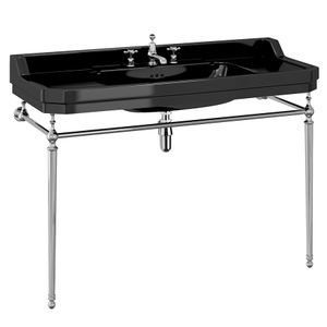 Bespoke Jet Edwardian 120cm Basin Wash Stand Chrome Plated Brass Fittings (Jet with 3 tap holes) | SKU B19 3TH JET T51 CHR | Burlington Bathrooms - Washbasin by Burlington