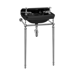 Bespoke Jet Edwardian 51cm Cloakroom Basin with Basin Stand (Jet with 2 tap holes) | SKU B8 2TH JET T21A CHR | Burlington Bathrooms - Washbasin by Burlington