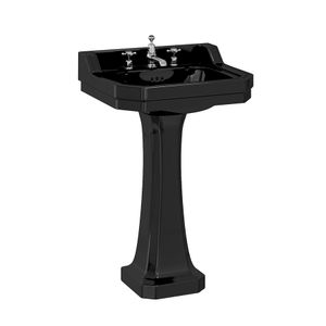 Bespoke Jet Edwardian 56cm Basin with Standard Pedestal (in Jet with 1 tap hole) | SKU B4 1TH JET | Burlington Bathrooms - Washbasin by Burlington
