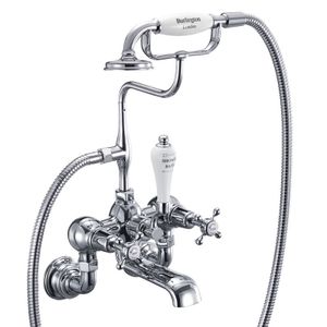 Claremont Regent Bath Shower Mixer Wall Mounted (Quarter turn with White accent in Chrome) | SKU CLR17_QT | Burlington Bathrooms - Shower by Burlington
